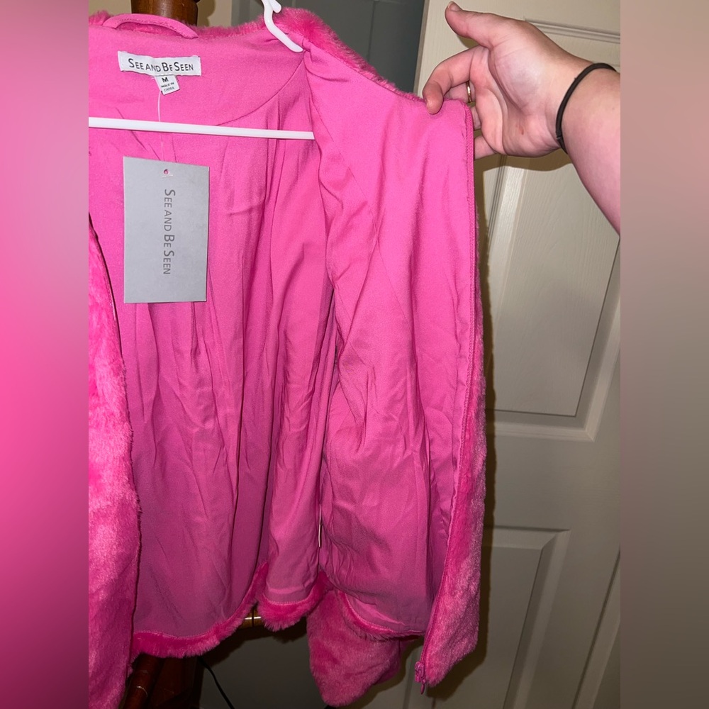 See And Be Seen Pink Faux Fur Jacket - Picture 8 of 15